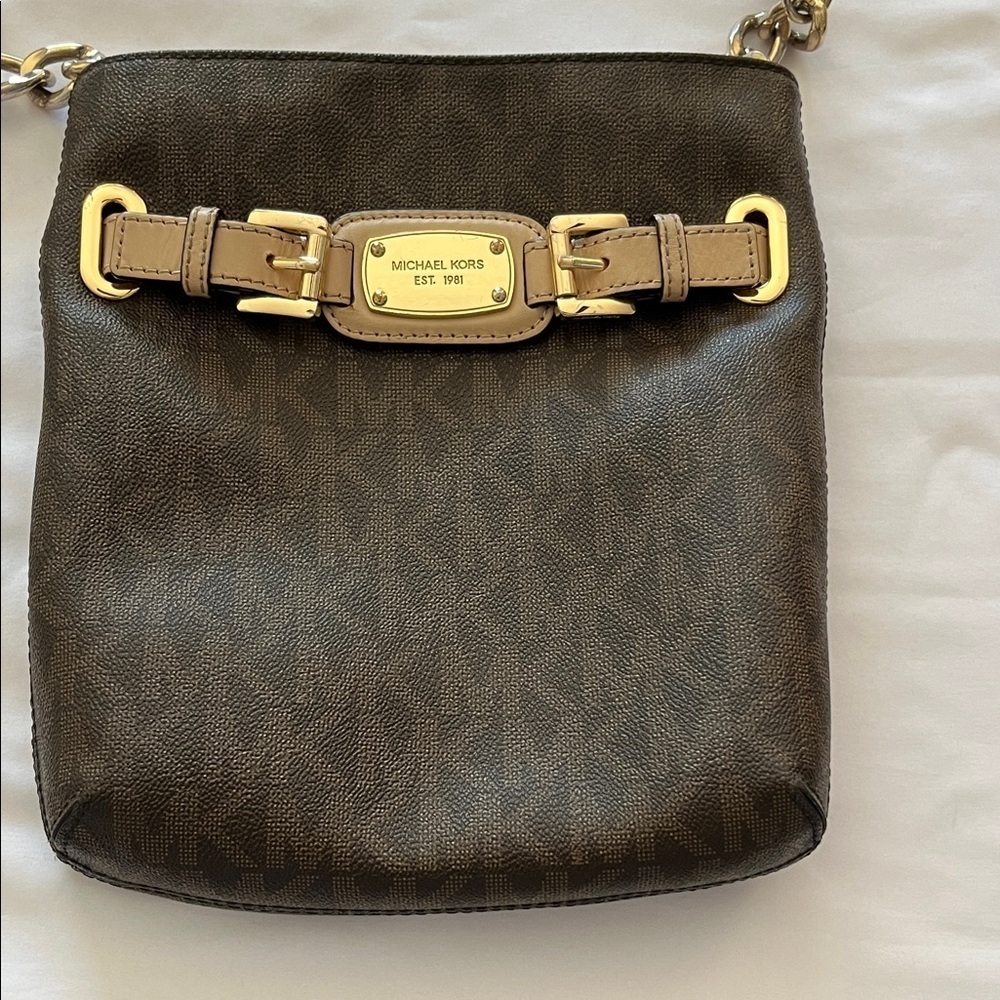 Michael Kors Dark Brown Shoulder Bag with Gold Details